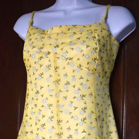 Urban Outfitters Yellow Floral Strappy Sundress Size Large Cottagecore Mini - Picture 5 of 16